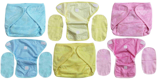 Newborn pure soft cotton reusable padded diapers or nappies pack of 6 pcs.
