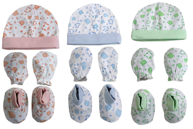 Newborn booties mittens cap set pack of 6 pair & 3 pcs ( 0-6 months )