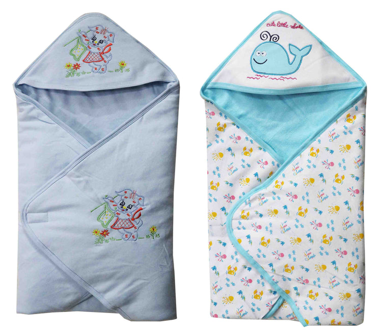 Newborn pure soft cotton hood wrapper cum blanket pack of 2 pcs. ( 0-24 months ) - FAVISM