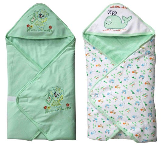 Newborn pure soft cotton hood wrapper cum blanket pack of 2 pcs. ( 0-24 months ) - FAVISM