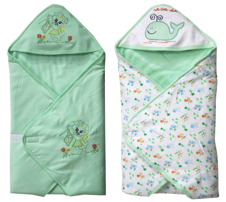 Newborn pure soft cotton hood wrapper cum blanket pack of 2 pcs. ( 0-24 months ) - FAVISM