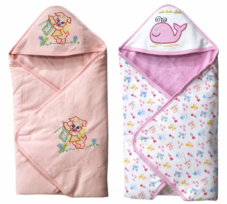 Newborn pure soft cotton hood wrapper cum blanket pack of 2 pcs. ( 0-24 months ) - FAVISM