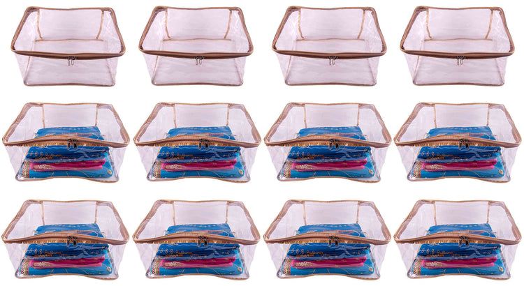 Atorakushon Transparent Saree Cover Garments Storage Bags Wardrobe  Organizer Pack of1 (Golden) - atorakushon - 3239848