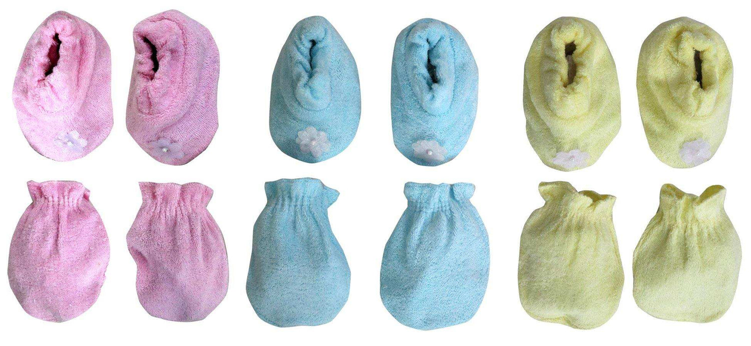 Newborn pure soft cotton booties mittens set pack of 6 pairs ( 0-6 months ) - FAVISM