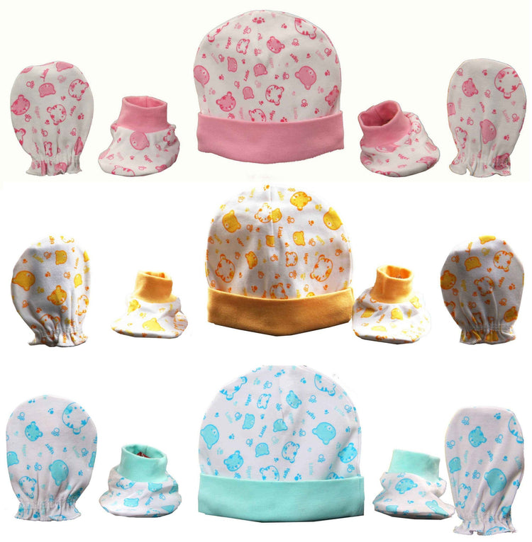 Newborn booties mittens cap set pack of 6 pair & 3 pcs ( 0-6 months ) - FAVISM