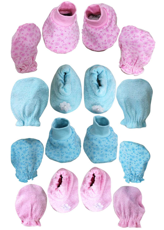 Newborn pure soft cotton booties mittens set pack of 8 pairs ( 0-6 months ) - FAVISM