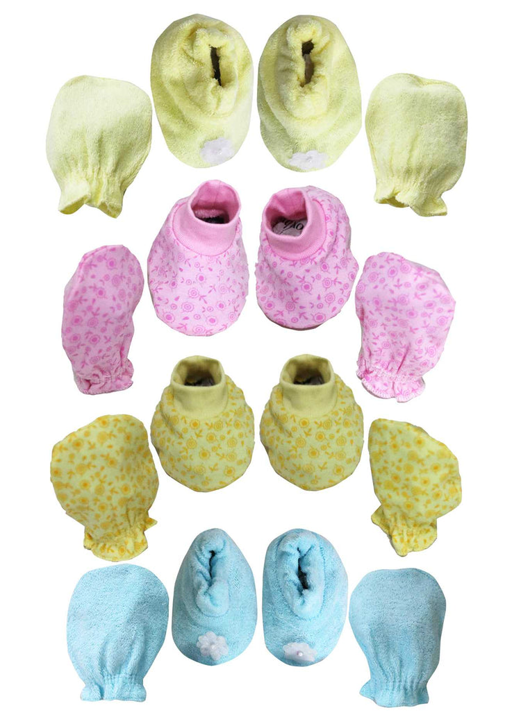 Newborn pure soft cotton booties mittens set pack of 8 pairs ( 0-6 months ) - FAVISM